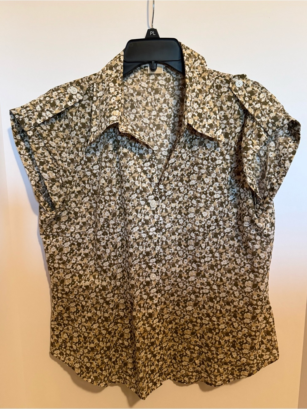 Michael Kors Olive and White Floral Button-Down Shirt